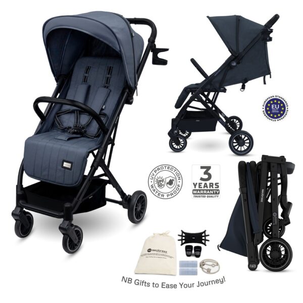 Neobreez – Penta Compact Lightweight Travel Stroller W/ Cup Holder – Black/Grey