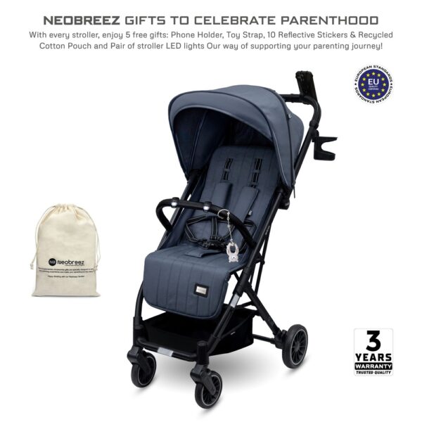 Neobreez – Penta Compact Lightweight Travel Stroller W/ Cup Holder – Black/Grey