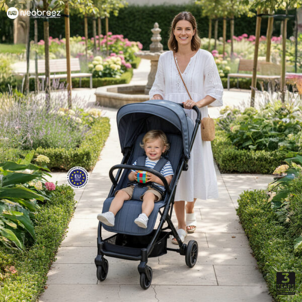 Neobreez – Penta Compact Lightweight Travel Stroller W/ Cup Holder – Black/Grey