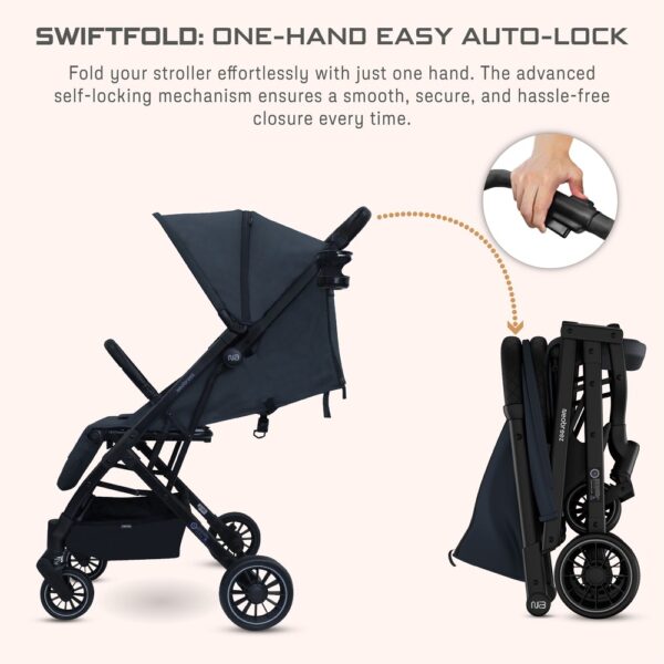 Neobreez – Penta Compact Lightweight Travel Stroller W/ Cup Holder – Black/Grey