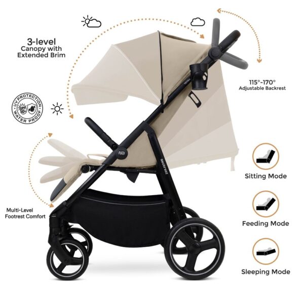 Neobreez – Tetra Ultra-Compact Lightweight All-Terrain Travel Stroller W/ Cup Holder – Beige
