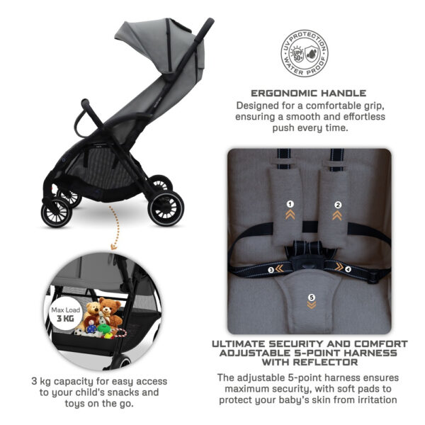 Neobreez – Theta Auto Fold Compact Lightweight Travel Stroller – Grey