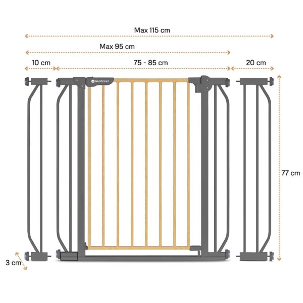 Neobreez FERMII Auto Close Safety Baby & Toddler Gate with 10cm & 20cm Extensions