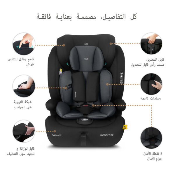 Neobreez -I-BOSTONI Universal Baby/Kids/Child/Toddler Safety 3-In-1 Car Seat – Black/Dark Gray