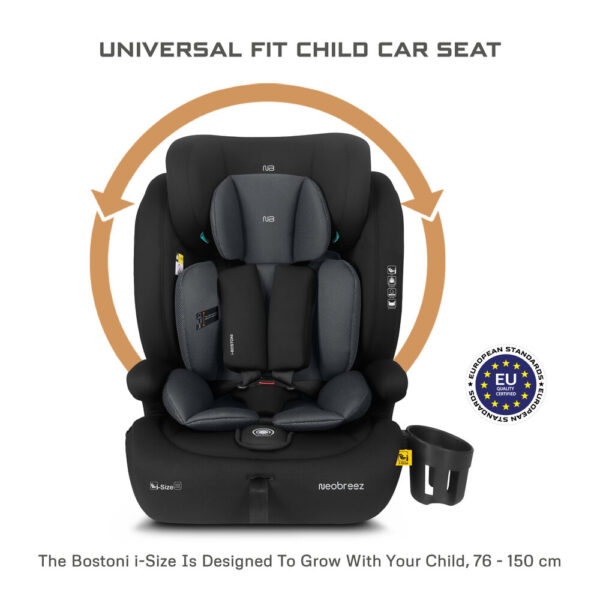 Neobreez -I-BOSTONI Universal Baby/Kids/Child/Toddler Safety 3-In-1 Car Seat – Black/Dark Gray