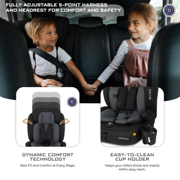 Neobreez -I-BOSTONI Universal Baby/Kids/Child/Toddler Safety 3-In-1 Car Seat – Black/Dark Gray