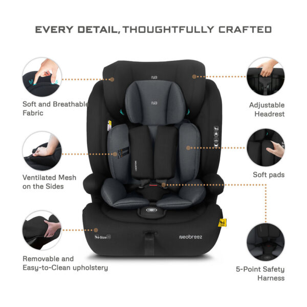 Neobreez -I-BOSTONI Universal Baby/Kids/Child/Toddler Safety 3-In-1 Car Seat – Black/Dark Gray