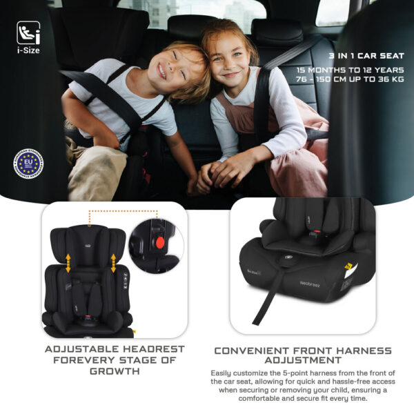 Neobreez -I-ELEK Universal Baby/Kids/Child/Toddler Safety 3-In-1 Car Seat – Black
