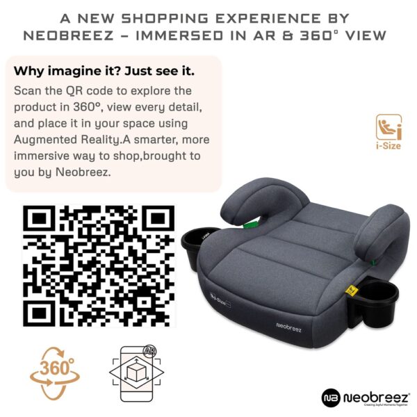Neobreez I-FIRA I-Size Backless Booster Car Seat – Dark Grey