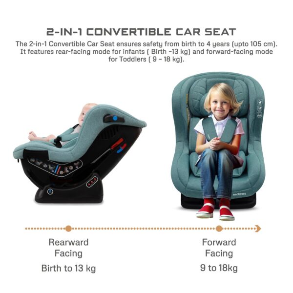 Neobreez NESTII Infant/Baby/Kids/Toddler Travel 2 In 1 Convertible Car Seat – Green