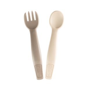 Nip – Bio-Based Spoon & Fork Set 9M+ | Easy Grip Baby Cutlery – Grey