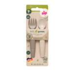 Nip – Bio-Based Spoon & Fork Set 9M+ | Easy Grip Baby Cutlery – Grey