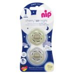 Nip – Cherry Air Night Soother, Glow in the Dark Pacifier, 0-6M, 2pc, Grey & Green