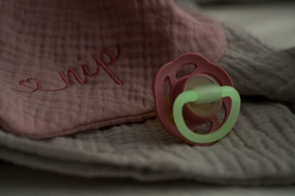 Nip – Cherry Air Night Soother, Glow in the Dark Pacifier, 0-6M, 2pc, Grey & Green