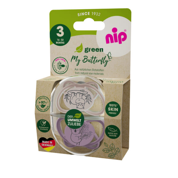 Nip – Green Eco Butterfly Soother 16-32M, 2pcs – Ultra-Light Silicone, with Sterilizer Case