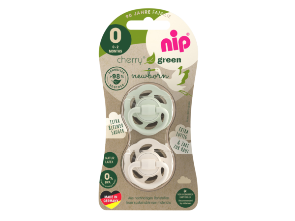 Nip – Organic Eco friendly Baby Cherry Pacifier Soother Shape Natural Rubber 2pc -Green & Brown
