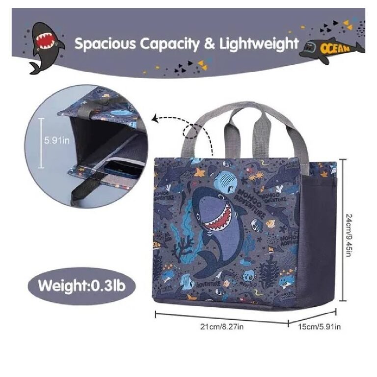 Nohoo - Kids Tuition Bag/Hand Lunch Bag Shark - Grey