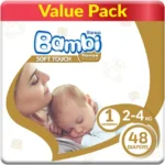 Sanita Bambi – Baby Diapers Value Pack Size 1, New Born, 2-4 KG, 48 Count
