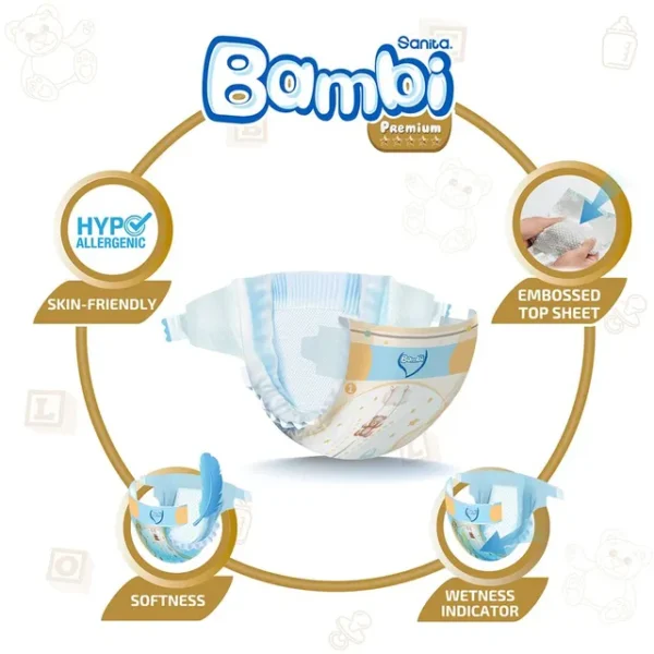 Sanita Bambi – Baby Diapers Value Pack Size 2, Small, 3-6 KG, 48 Count