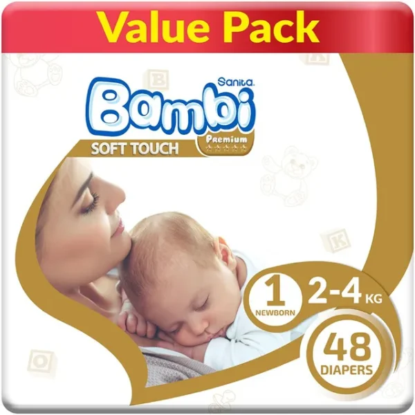 Sanita Bambi – Baby Diapers Value Pack Size 1, New Born, 2-4 KG, 48 Count