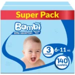 Sanita Bambi – Baby Diapers Super Pack Size 3, Medium, 6-11 KG, 140 Count