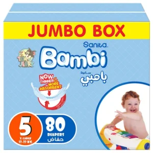 Sanita Bambi – Baby Diapers Jumbo Box Size 5, X-Large, 12-22 KG, 80 Count