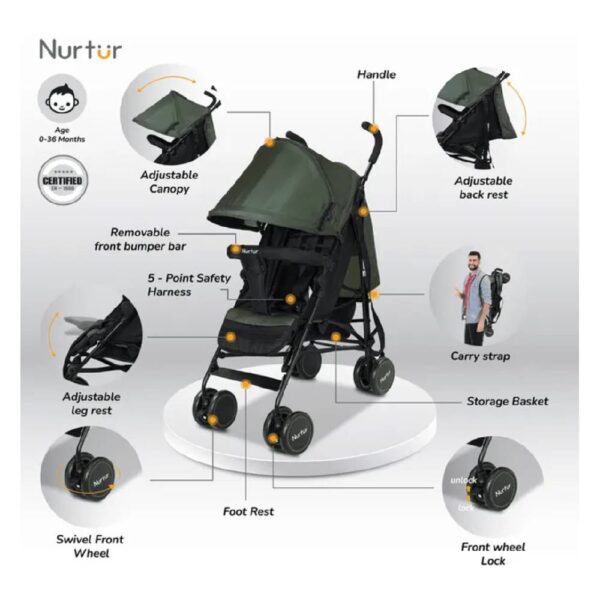 Nurtur – Archer Lightweight Baby Stroller – Dark Green