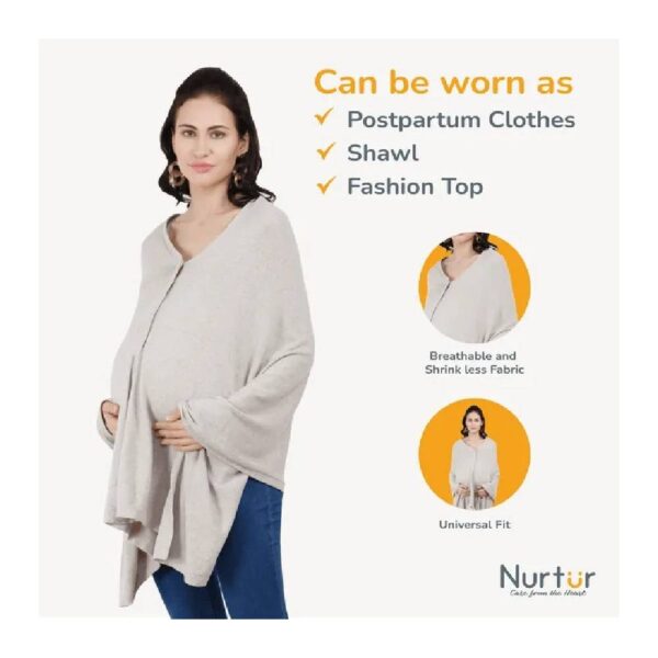 Nurtur – Cotton Maternity Poncho – Silver – Free Size