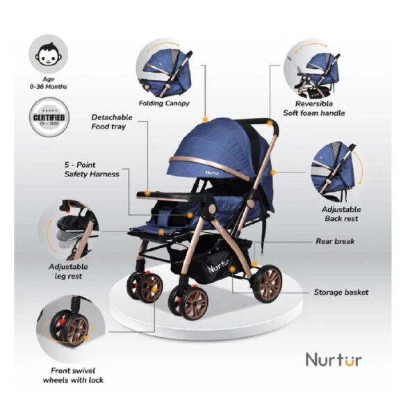 Nurtur – Wilder Travel Stroller – Marble Blue