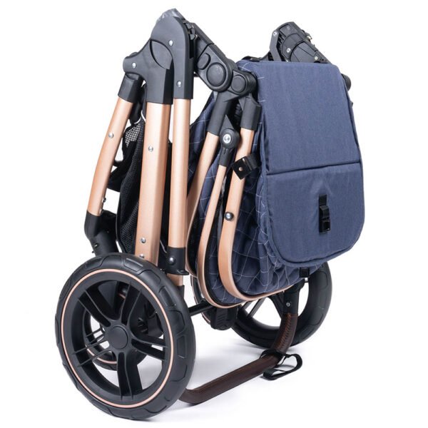 Belecoo – One Fold-To-Half Luxury Pram W/ Diaper Bag – Blue