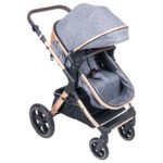 Belecoo – One Fold-To-Half Luxury Pram W/ Diaper Bag – Grey