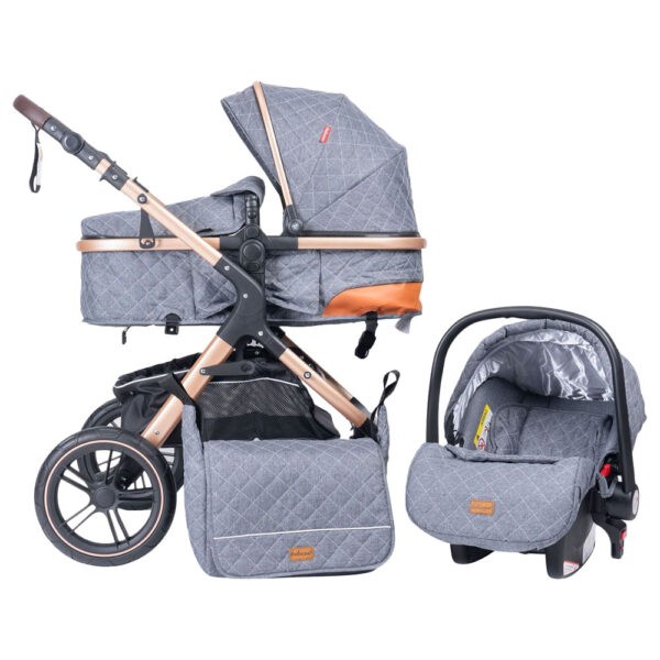 Belecoo – Fold-To-Half Luxury 3-In-1 Travel System – Grey