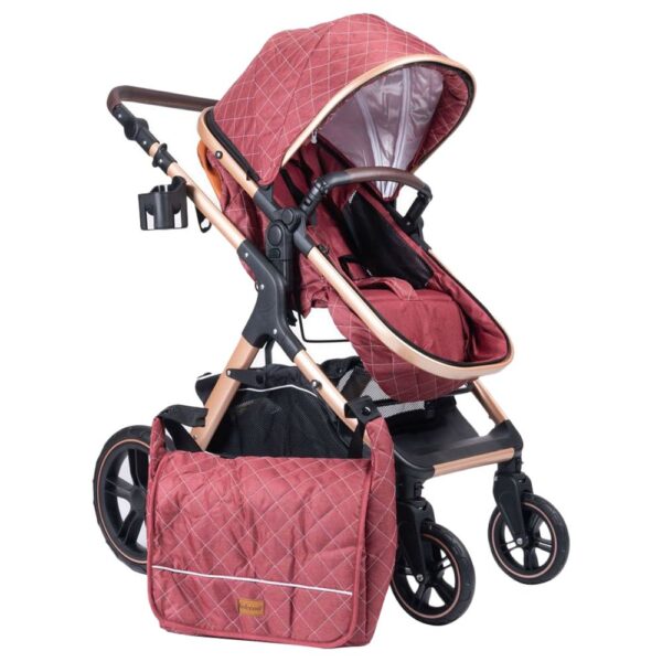 Belecoo – One Fold-To-Half Luxury Pram W/ Diaper Bag – Red
