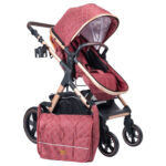 Belecoo – One Fold-To-Half Luxury Pram W/ Diaper Bag – Red