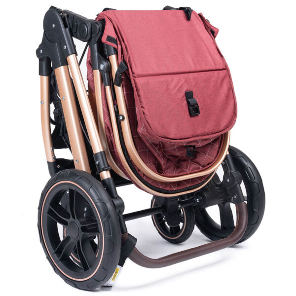Belecoo – One Fold-To-Half Luxury Pram W/ Diaper Bag – Red