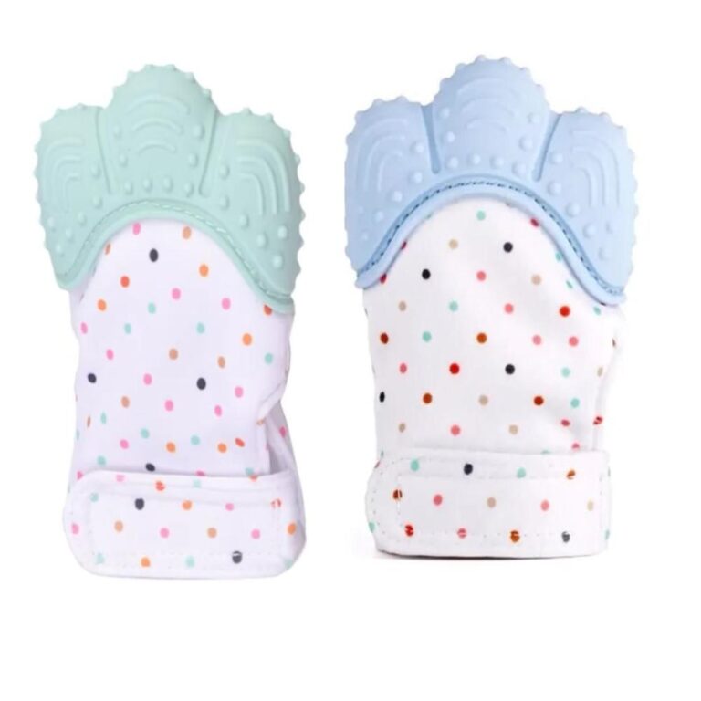 Pikkaboo - Organic 2-in-1 Nonslip Baby Mitten Teether & Pacifier - Blue/Mint