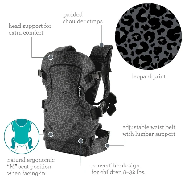 Infantino - Flip 4-in-1 Convertible Carrier, Black Leopard