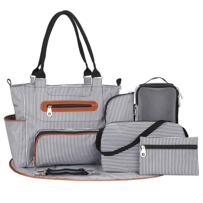 Little Story - Diaper Bag Set Of 6 With Hooks - Black