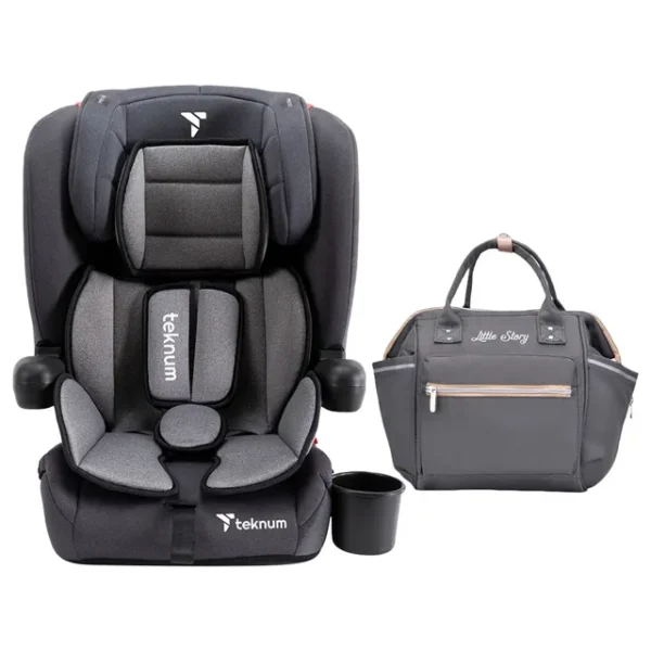 Teknum – Pack and Go Foldable Car Seat w/ Ace Diaper Bag – Grey