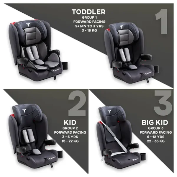 Teknum – Pack and Go Foldable Car Seat w/ Ace Diaper Bag – Grey