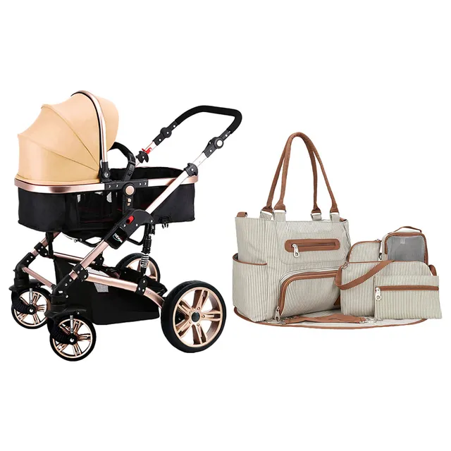 Teknum - 3 in 1 Story Pram Stroller and Diaper Bag Bundle - Khaki