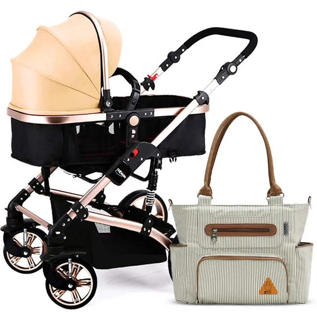 Teknum - 3 in 1 Story Pram Stroller and Diaper Bag Bundle - Khaki