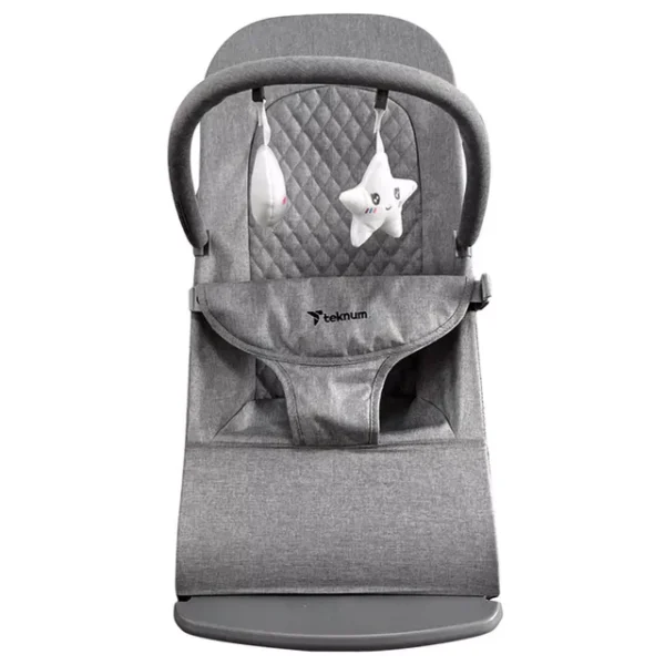 Teknum 3-Stage Baby Bouncer with Adjustable Recliner Seat – Soft Melange Fabric, Padded Safety Belt, 0m+ – Grey