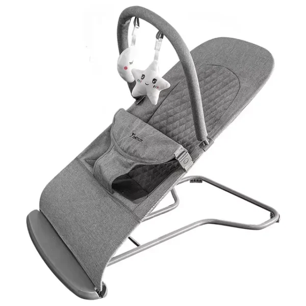 Teknum 3-Stage Baby Bouncer with Adjustable Recliner Seat – Soft Melange Fabric, Padded Safety Belt, 0m+ – Grey