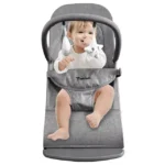 Teknum 3-Stage Baby Bouncer with Adjustable Recliner Seat – Soft Melange Fabric, Padded Safety Belt, 0m+ – Grey