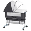 Teknum Dark Grey Moonlight Bedside Crib with Adjustable Height & Mesh Sides, Under-Bed Storage, Anti-Reflux & Rocker Mode