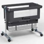 Teknum Dark Grey Moonlight Bedside Crib with Adjustable Height & Mesh Sides, Under-Bed Storage, Anti-Reflux & Rocker Mode