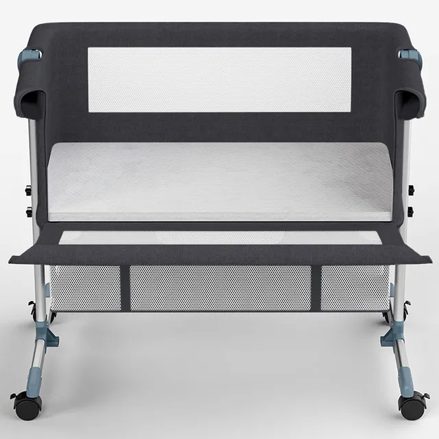 Teknum Dark Grey Moonlight Bedside Crib with Adjustable Height & Mesh Sides, Under-Bed Storage, Anti-Reflux & Rocker Mode