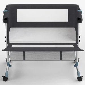 Teknum Dark Grey Moonlight Bedside Crib with Adjustable Height & Mesh Sides, Under-Bed Storage, Anti-Reflux & Rocker Mode