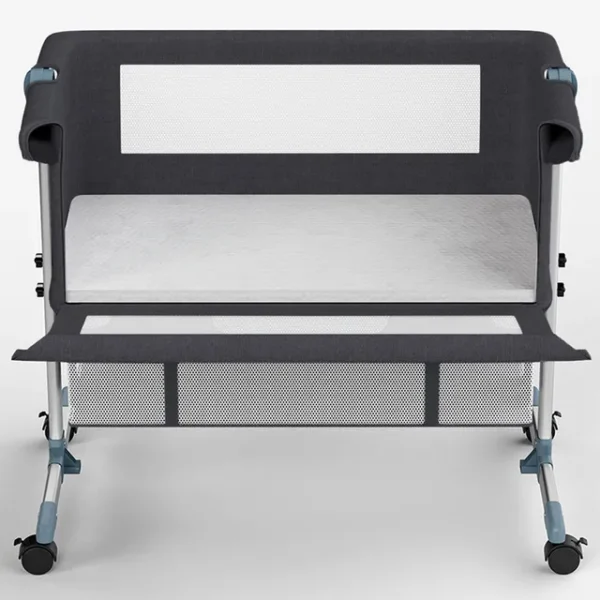Teknum Dark Grey Moonlight Bedside Crib with Adjustable Height & Mesh Sides, Under-Bed Storage, Anti-Reflux & Rocker Mode